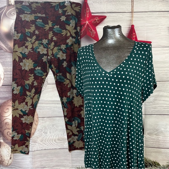 LuLaRoe XL/1X Christy top with TC2 Christmas leggings - Picture 1 of 14